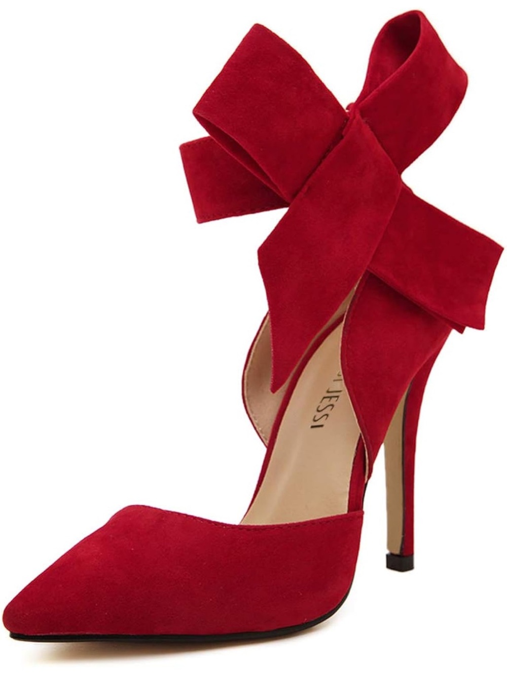 3/$30 Red Suede Pointed Toe High Heels with Bow Ankle Tie